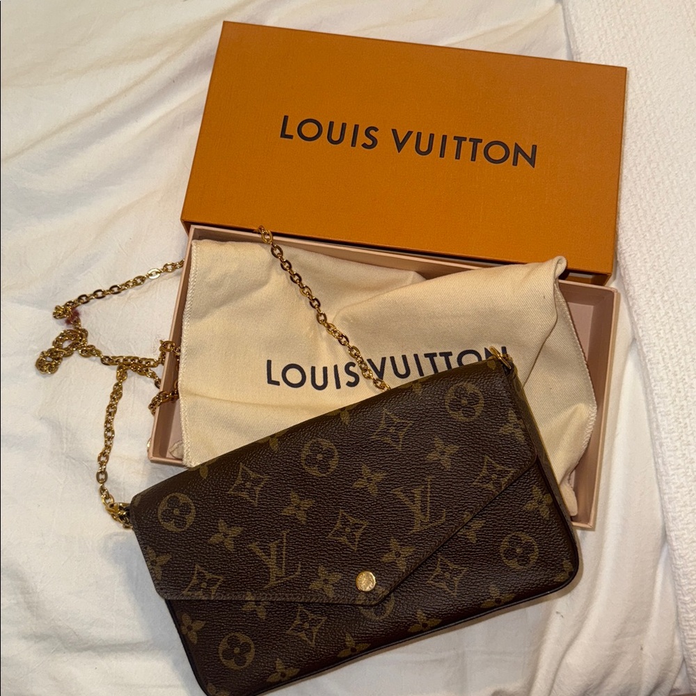 Louis Vuitton Brown Monogram Clutch with Gold Chain